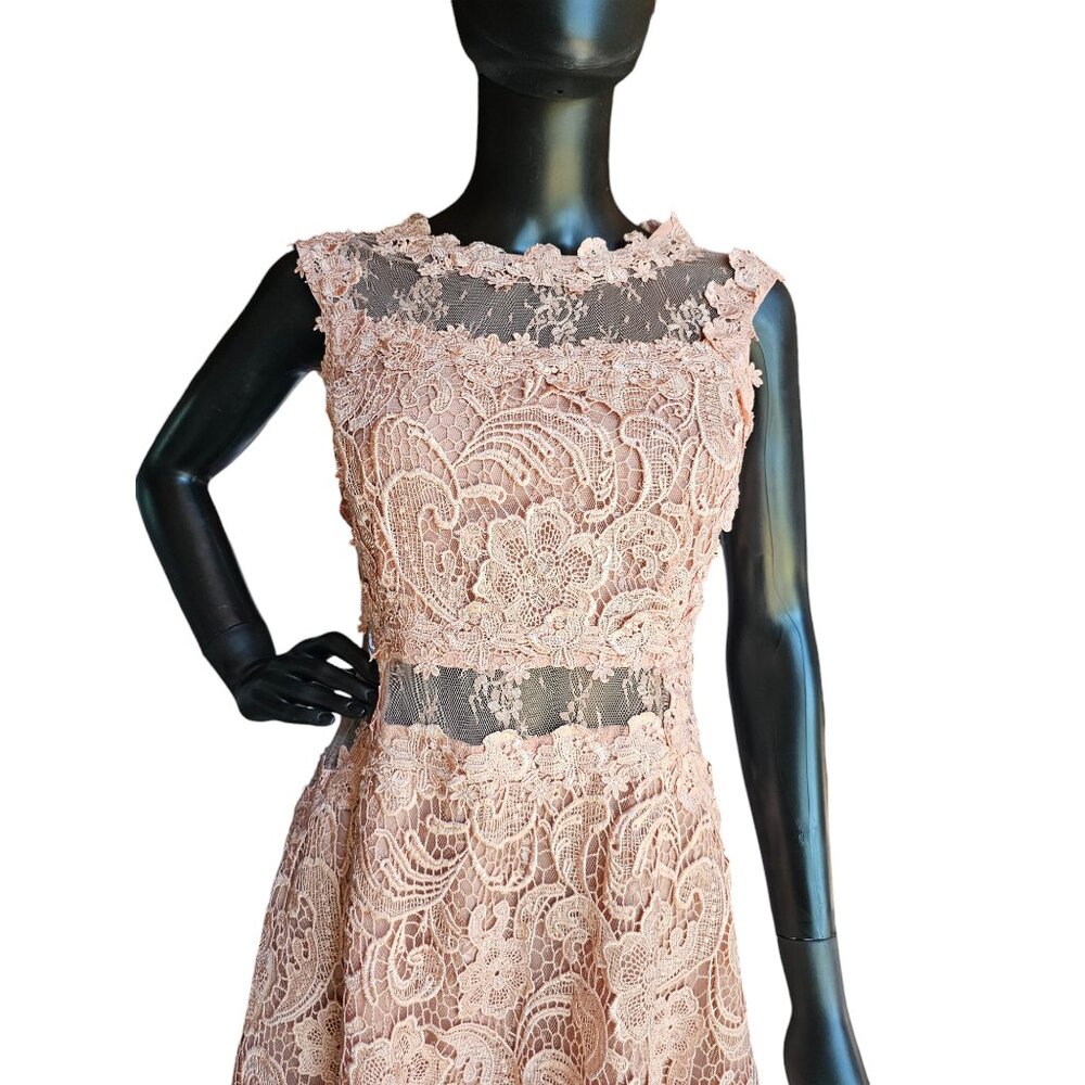 Peach Lace Illusion Panel Party Dress - ANGL